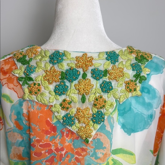 Gretchen Scott Designs Floral Tunic Blouse 3/4 Sleeve Crochet Knit Flowers - Picture 8 of 16